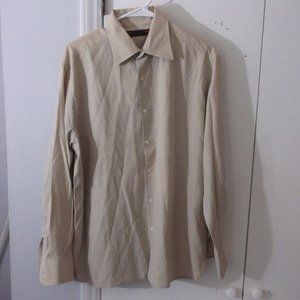 Perry Ellis America Tan Windowpane Shirt L